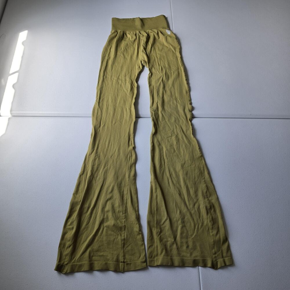 Free People Movement Pants Womens XS/S Green Flare Leg Ribbed Waist Yoga Jersey